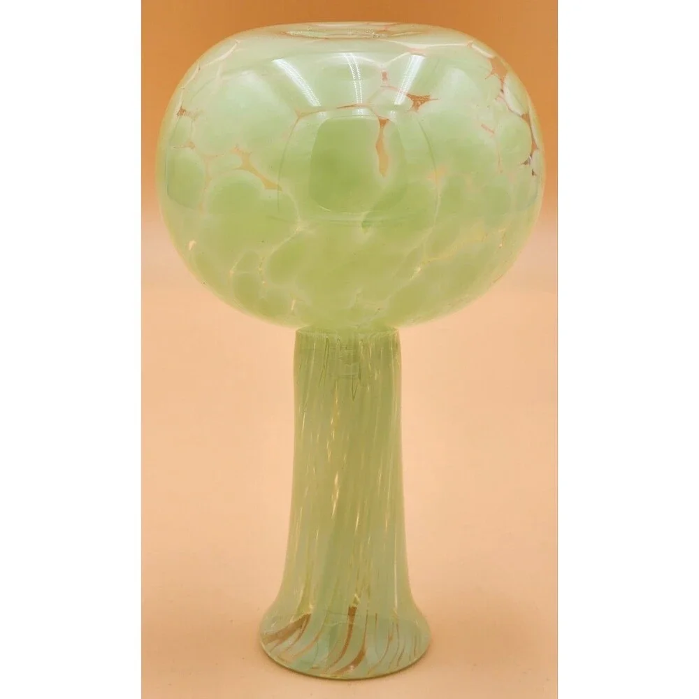 Green & Clear Art Glass Vase Hand Blown ~ Great Pontil Mark